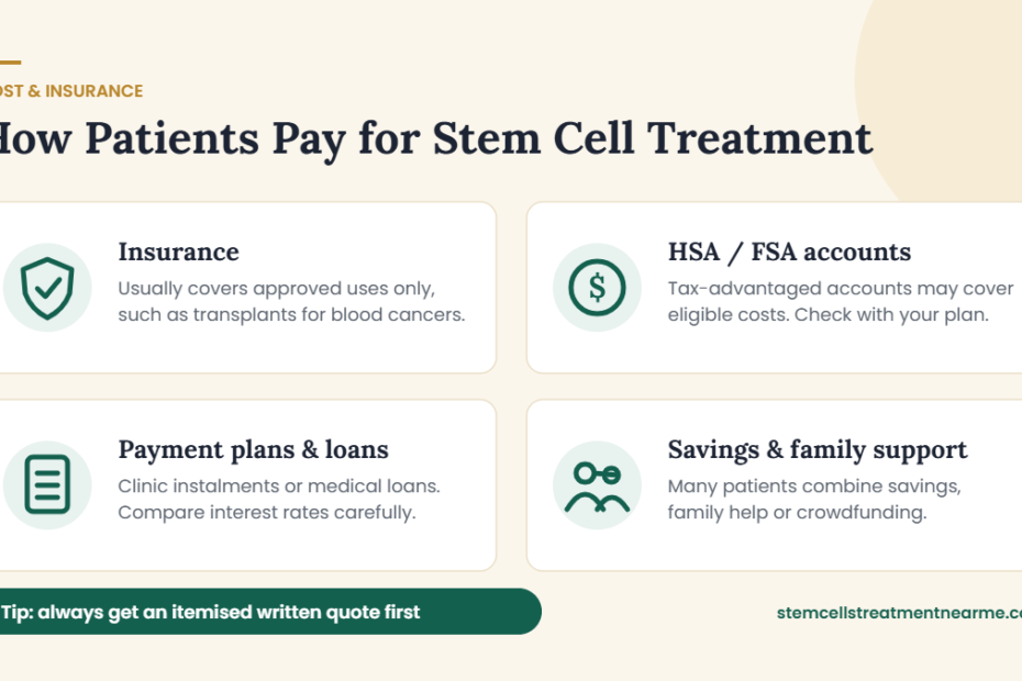 How patients pay for stem cell treatment: insurance, HSA/FSA, payment plans and loans, savings and family support